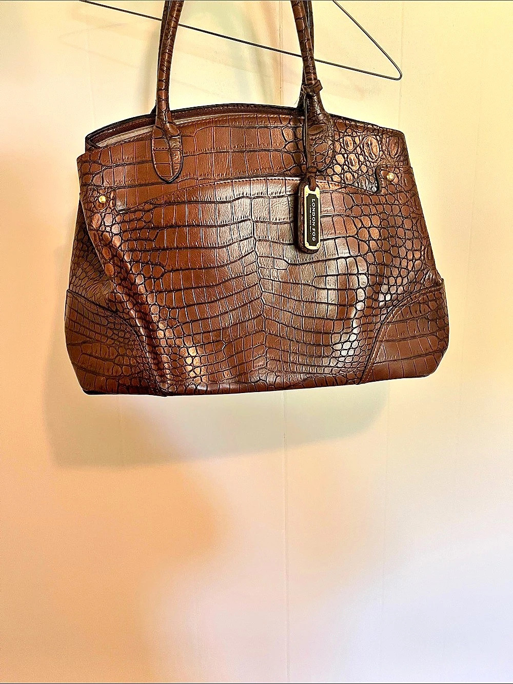 London Fog Crocodile Embossed Tote in Brown